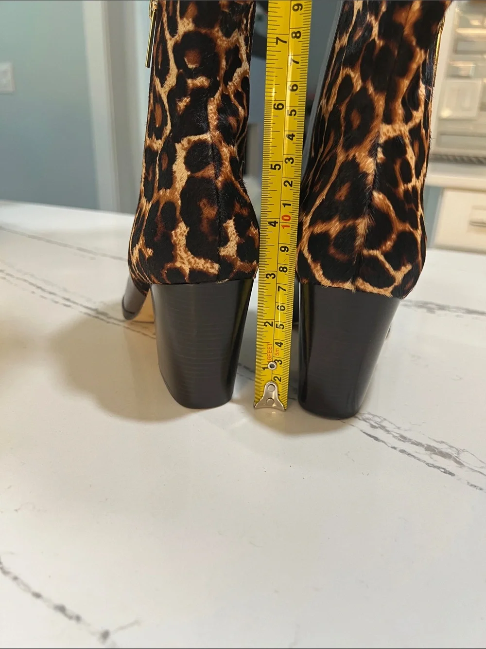 Michael Kors Brown Leather Ankle Boots with Leopard-Print Heel Panel size W 7.5 - Picture 14 of 15